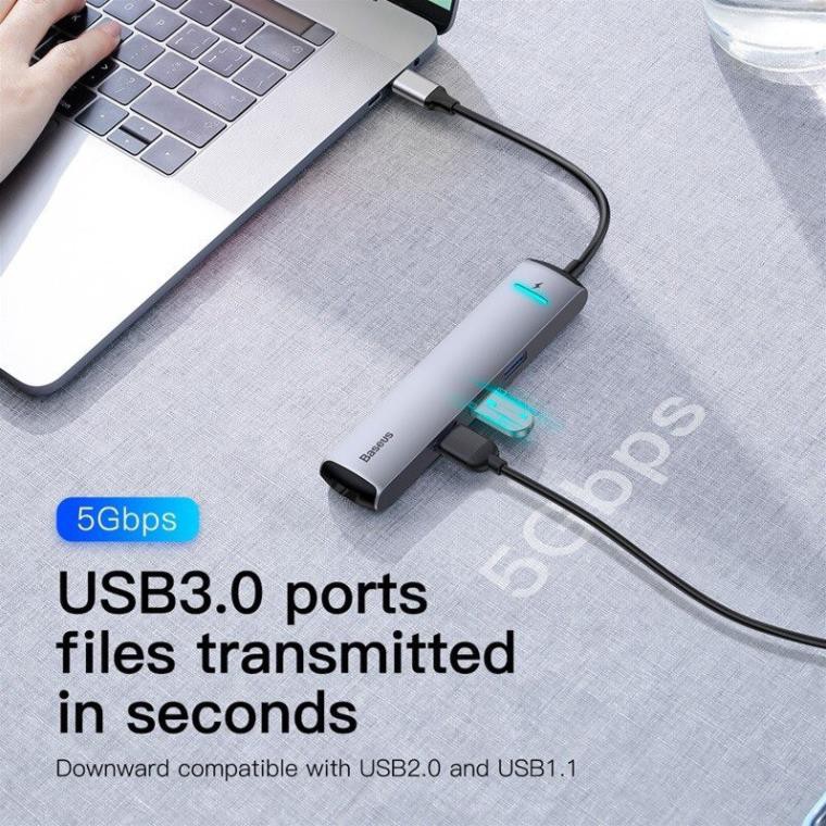 HUB Đa Năng Baseus 6 In 1 USB 3.0 RJ45 Carder Đầu Đọc OTG Adapter Cho MacBook Pro - HUB Splitter Huawei Matebook