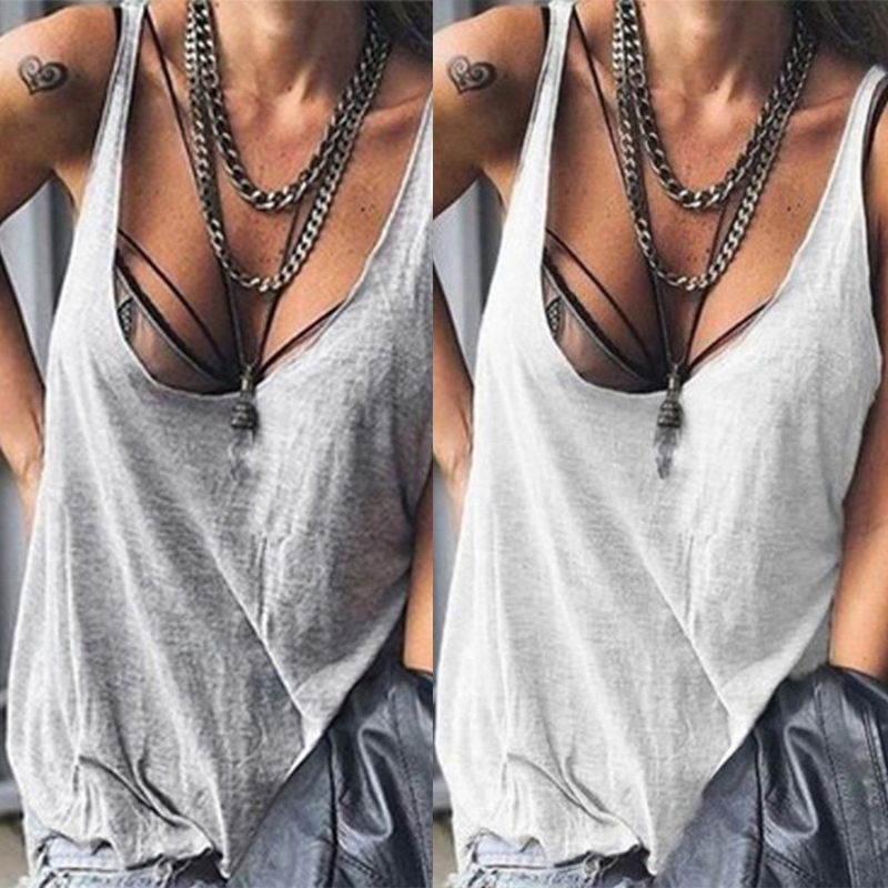Áo Tank Top Sát Nách Cổ Thấp Dáng Rộng Màu Sắc Đơn Giản Quyến Rũ Cho Nữ