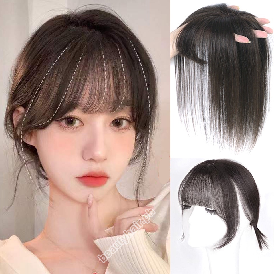 Bộ Tóc Mái Giả 3D Màu Trắng Che Phủ Tóc Bạc Vô Hình Tiện Dụng