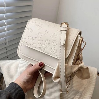 Túi Đeo Chéo Nữ Dây Phối Nơ Nhiều Ngăn Họa Tiết Chìm Size 19