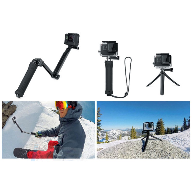 Gậy Selfie 3 khúc cho camera hành trình gopro, sjcam, eken, soocoo, xiaomi yi, camera 4k wifi (ảnh thật)