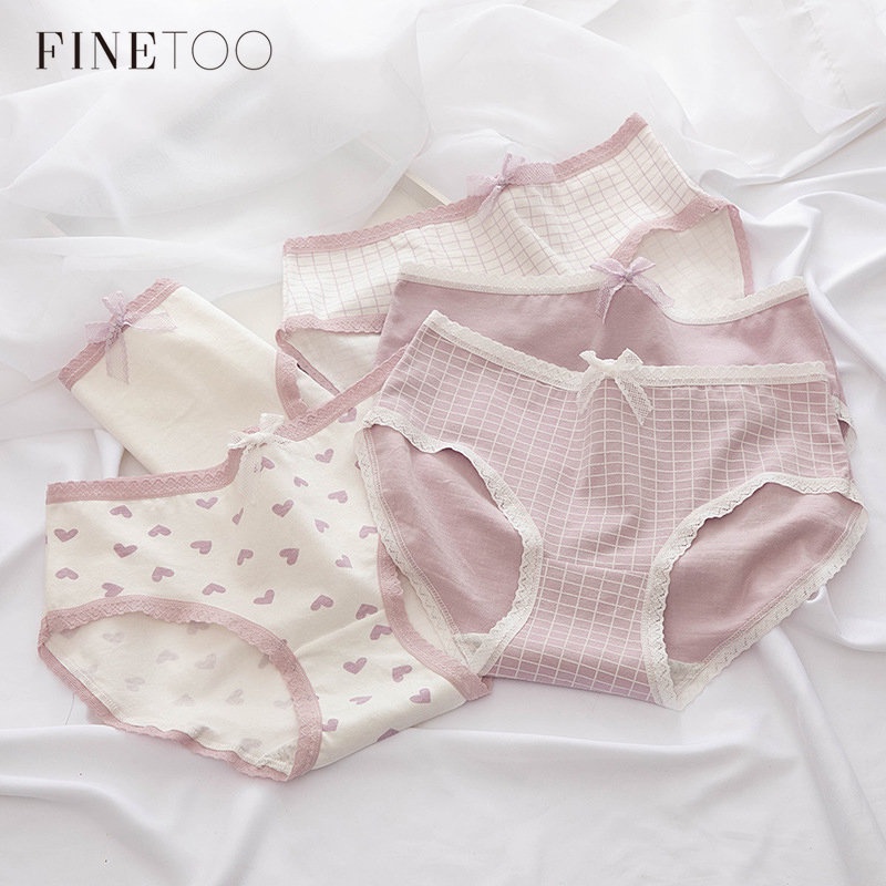 FINETOO Quần Lót Cotton Họa Tiết Trái Tim Dễ Thương Cho Nữ