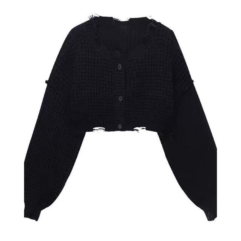 Áo len rách croptop tay dài