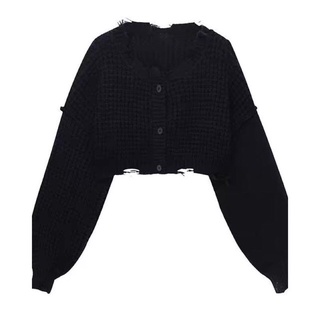 Áo len rách croptop tay dài