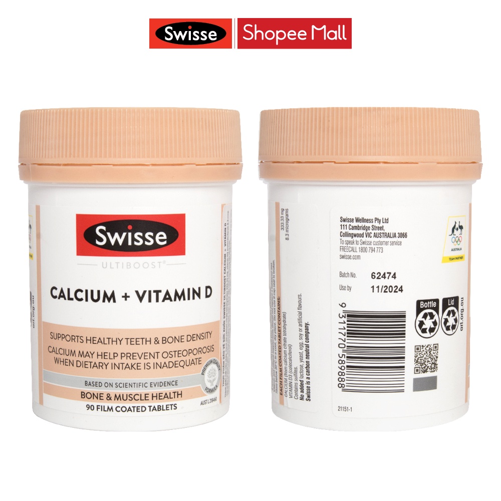 Viên Uống Bổ Sung Canxi Swisse Calcium & Vitamin D Ultiboost 90 Viên