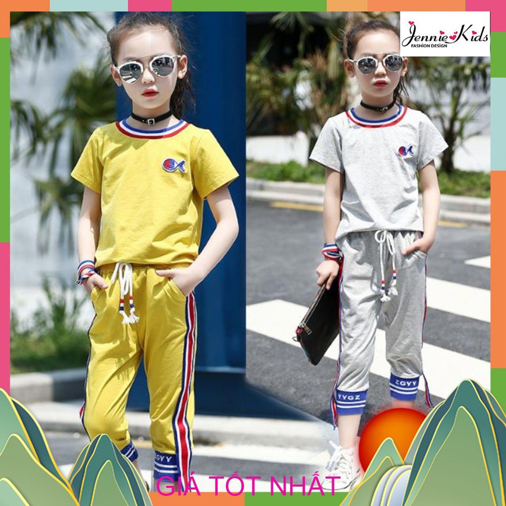 [KÈM QUÀ TẶNG] Bộ bé gái thể thao bo chân màu vàng, xám 15-25kg J60