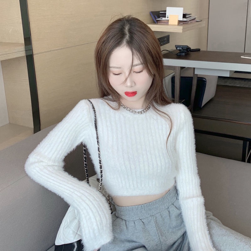 Áo Len Croptop Dáng Ôm Phong Cách Hàn Quốc Thời Trang Mới