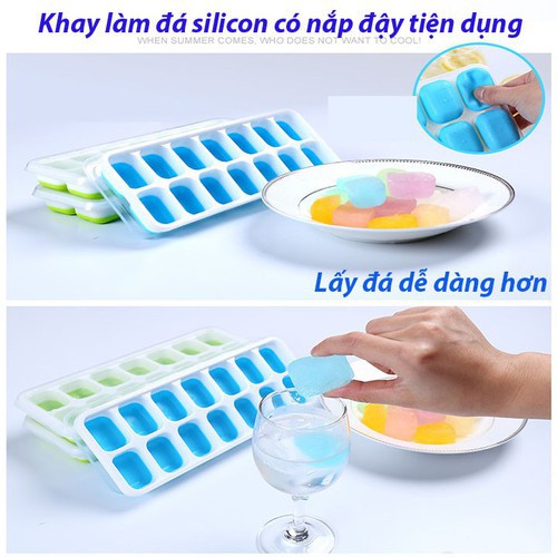 Khay Đá Silicon Có Nắp Đậy 14 Viên An Toàn, Tiện Dụng