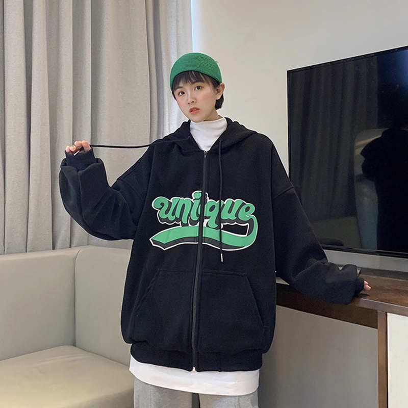 Áo hoodie dáng rộng in chữ phong cách Hàn Quốc thời trang xuân thu 2021 cho nữ
