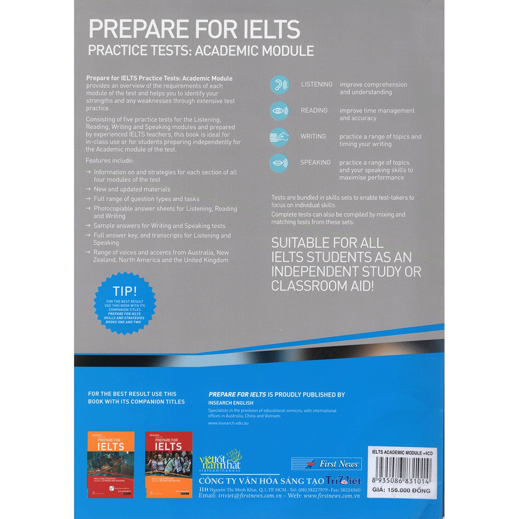 Sách - Prepare For Ielts Academic Practice + 4CD (Khổ Lớn) Tặng Bút Bi