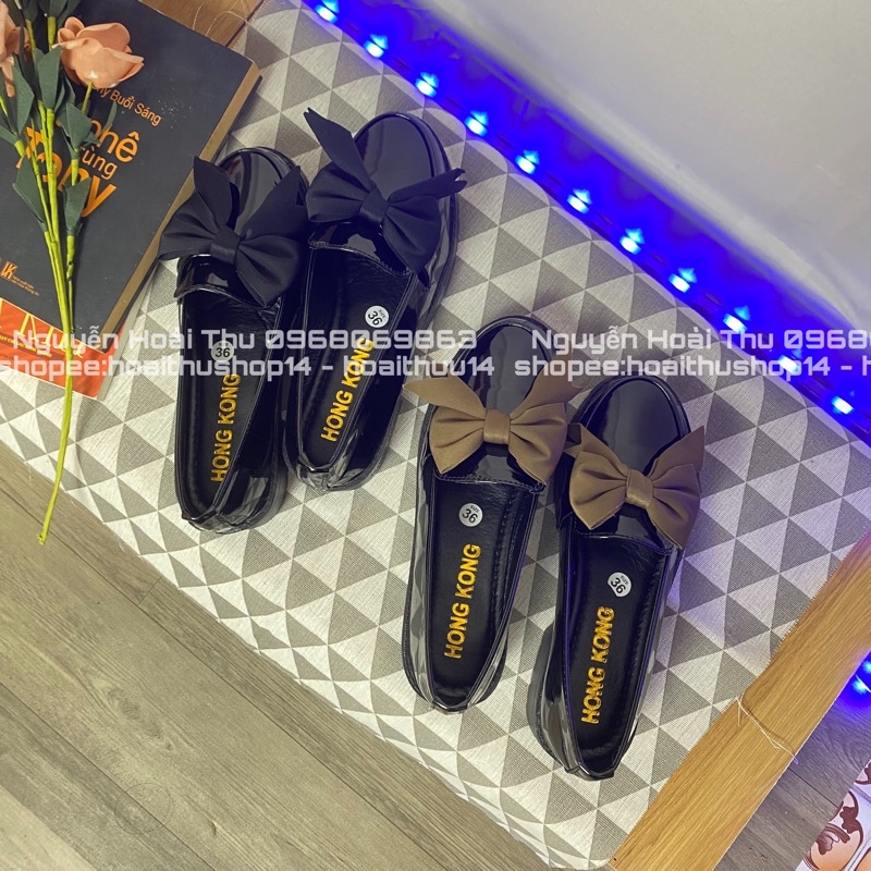 Giày đốc oxford có nơ hai màu không dây siêu xinh