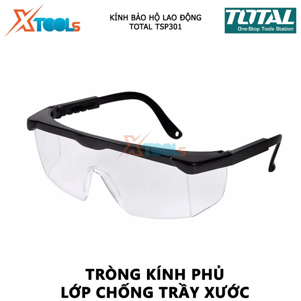 Kính bảo hộ lao động TOTAL TSP301 kính chống giọt bắn Chất liệu Polycarbonate, Hấp thụ 99.9% tia cực tím độc hại