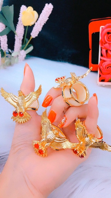 Nhẫn nam ngà mặt kim đại bàng dát vàng 18k