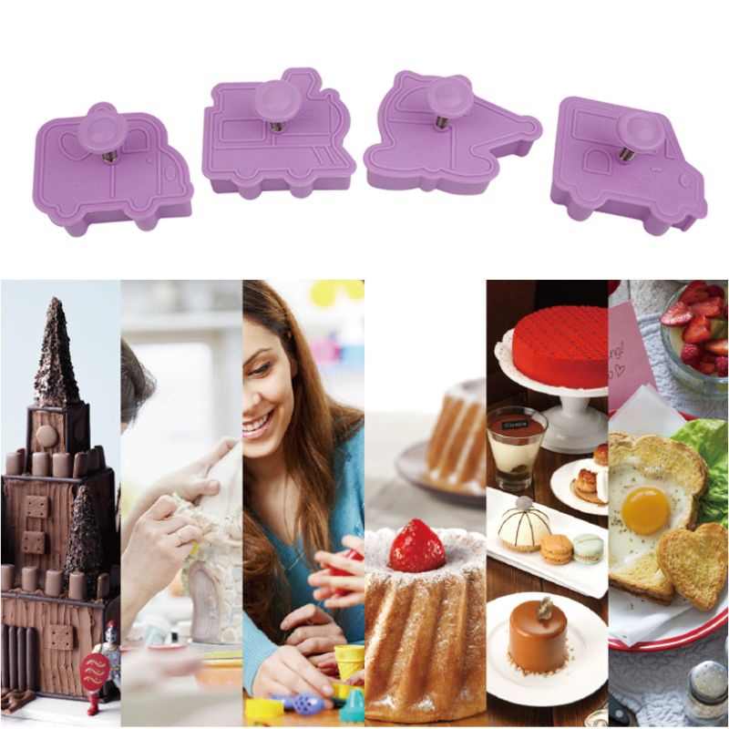 Bộ 4 Khuôn In Họa Tiết Hoạt Hình Trang Trí Bánh Kem / Bánh Quy / Socola