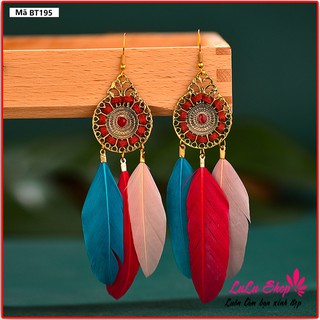 Bông tai Vintage lông vũ Retro uốn lượn phối đồ xinh, cá tính - Khuyên tai Boho BT195