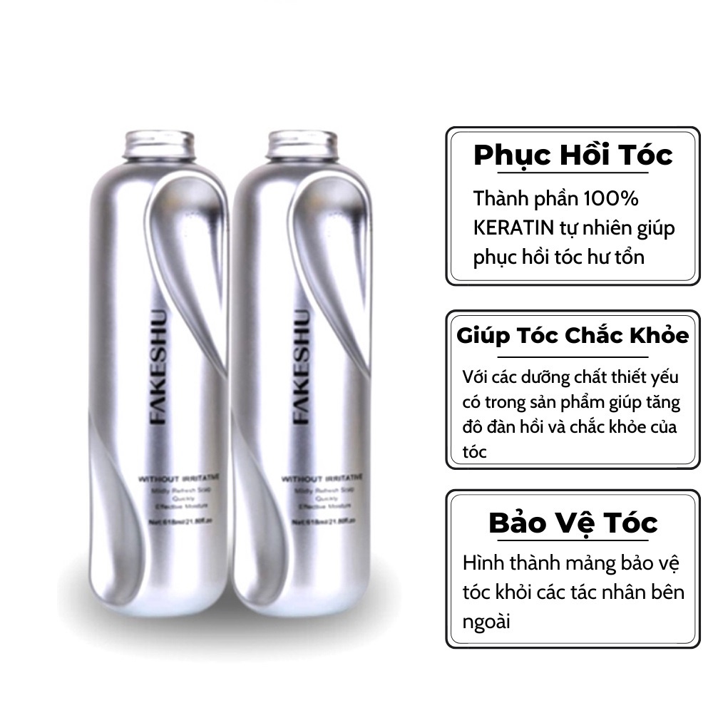 Dầu hấp mềm mượt FAKESHU 618ml phủ lụa tơ tằm, dùng cho salon chuyên nghiệp