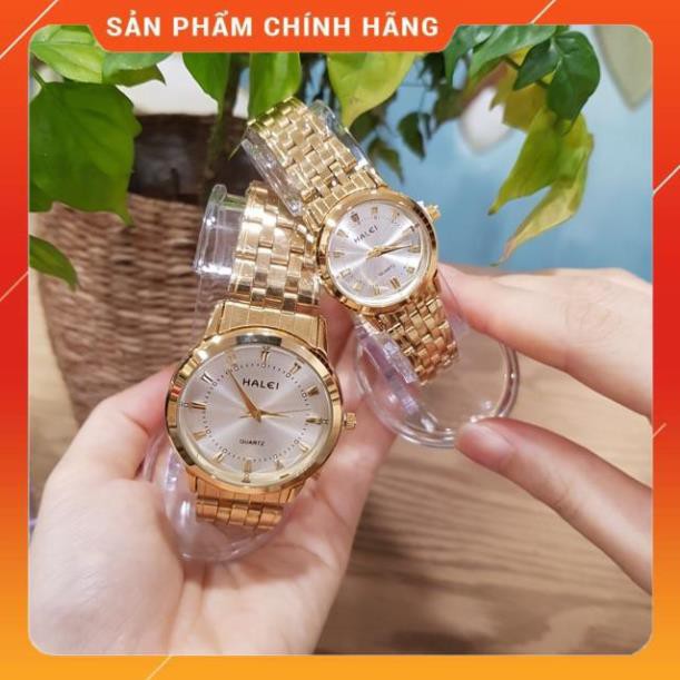 Hot!!! Đồng hồ cặp đôi nam nữ Halei mặt trắng dây da kim loại chính hãng Tony Watch 68 giá re