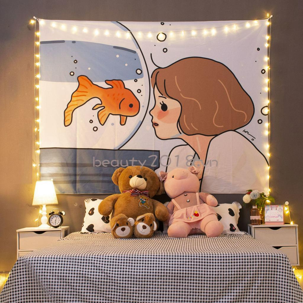 Thảm Treo Tường Hình Cô Gái Đáng Yêu Trang Trí Nhà Cửa Tiện Dụng