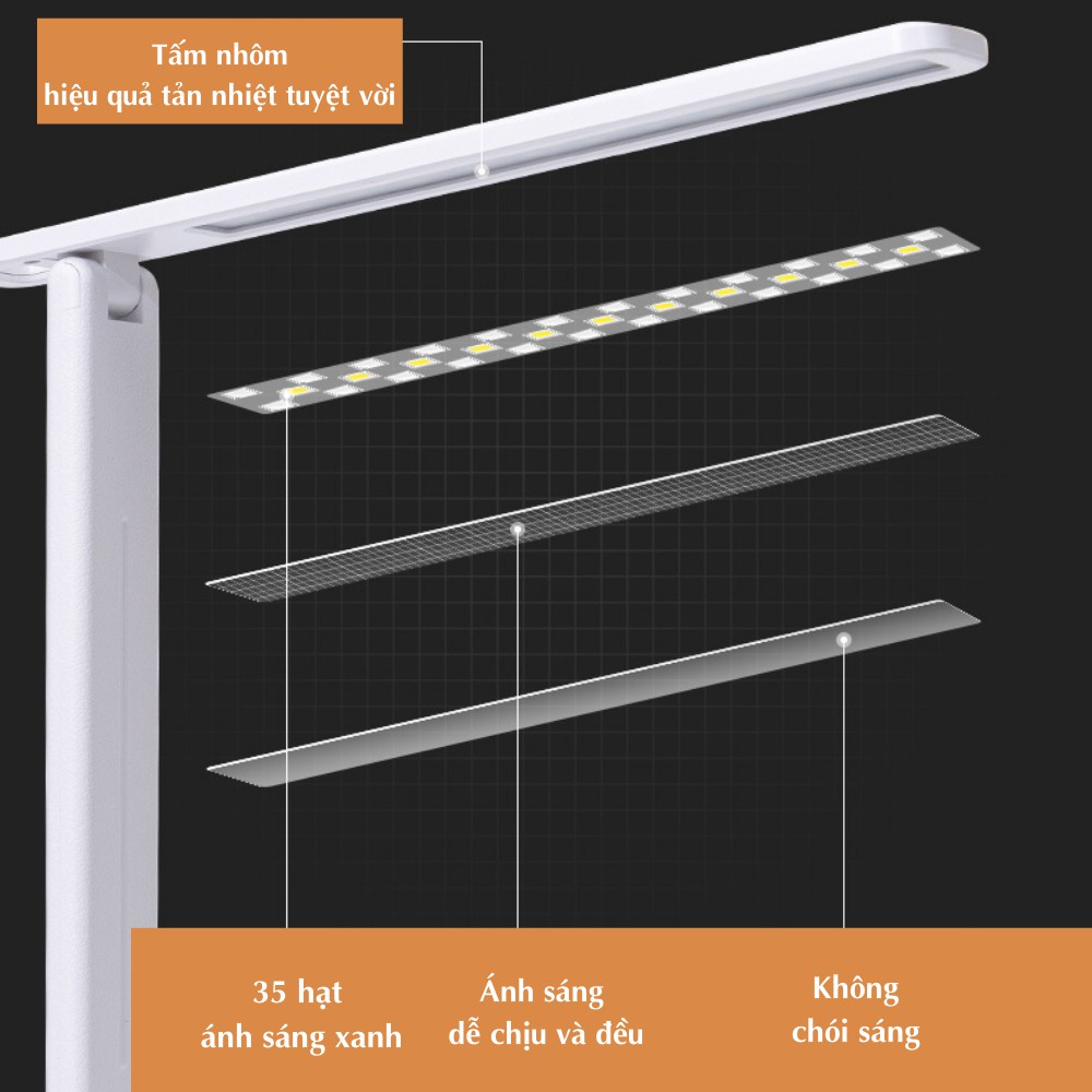 Đèn bàn học đọc sách, làm việc có LED chống cận, cảm ứng tích điện gấp gọn 3 chế độ D20