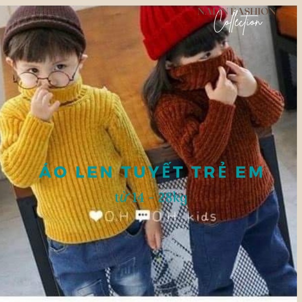 Áo len tuyết cổ lọ cho bé gái và bé trai sợi to mềm nhiều màu dễ thương