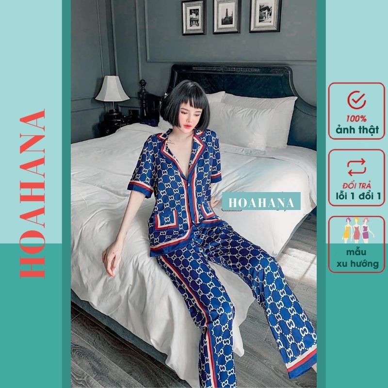 Đồ bộ nữ , pijama lụa latin thiết kế cao cấp tiểu thư GC sang chảnh HOAHANA-GC