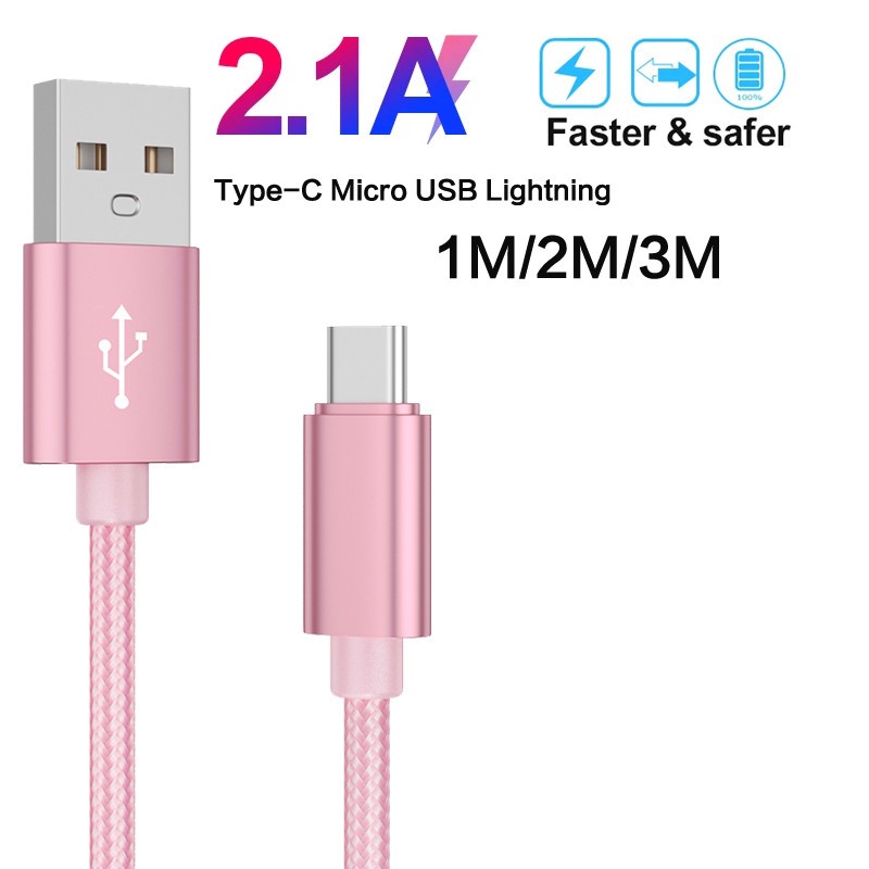 Cáp sạc nhanh Micro Usb & Type C 2.1A dài 1m/2m/3m cho Huawei Iphone Xiaomi Oppo