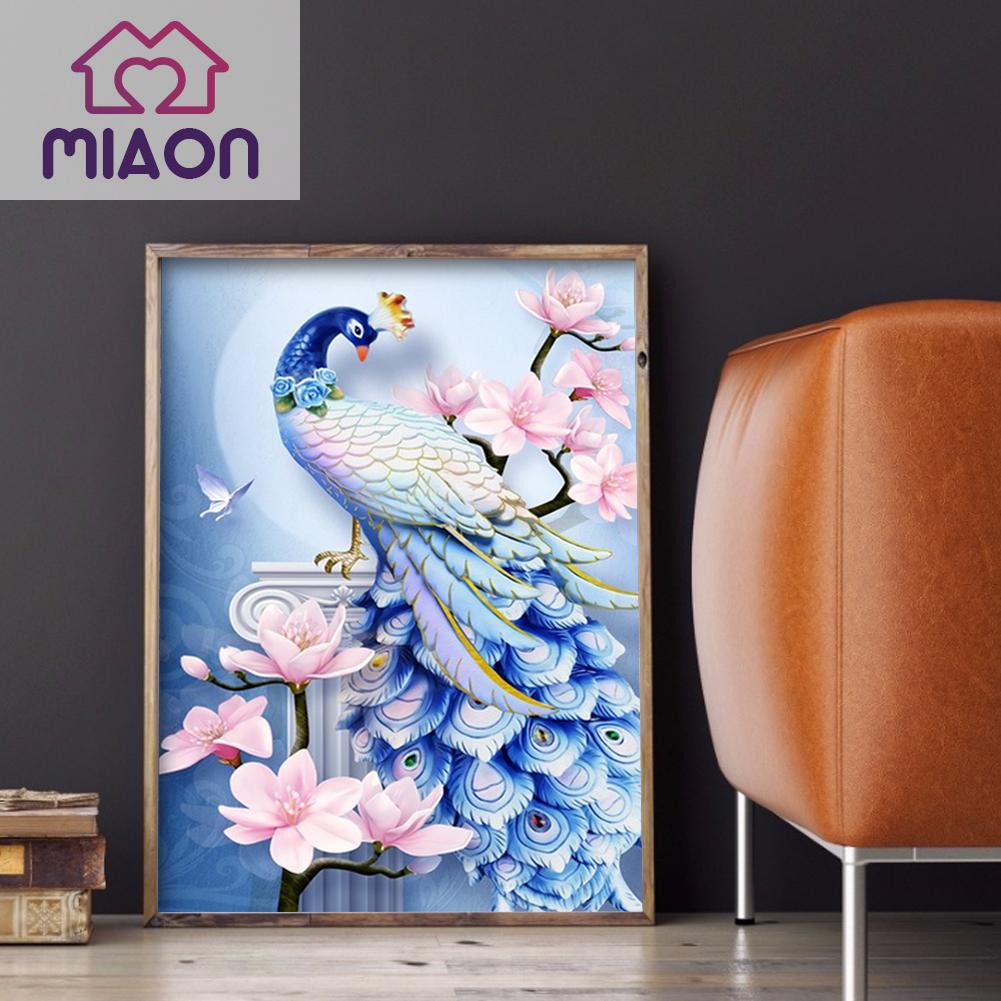 Tranh Đính Đá Tự Làm 30x40cm Hình Con Công Và Hoa