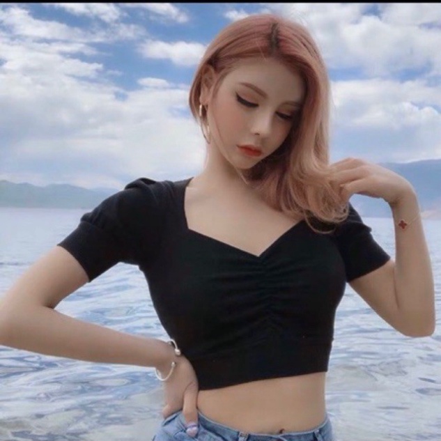 Áo croptop thun borip nhún ngực - Kèm hình và clip thật -4U