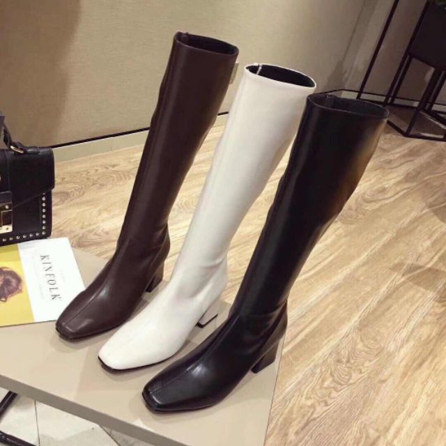 Boots gối nữ khóa gót 5p hàng đẹp đen nâu trắng kem (chat trước để check size với shop ạ)