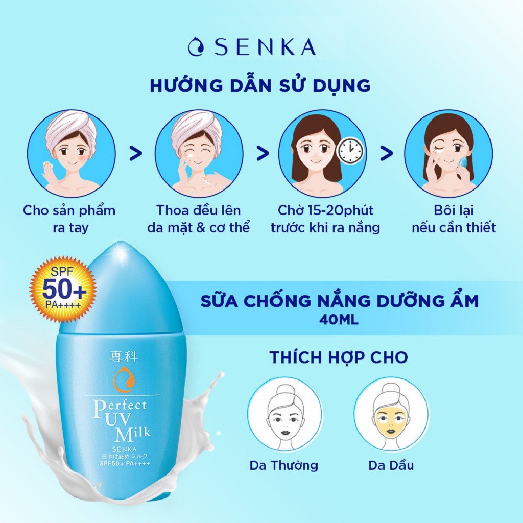 [Mã COSGLORIAT4 -8% đơn 250K] Kem Chống Nắng Dạng Sữa Senka Perfect UV Milk 40ml