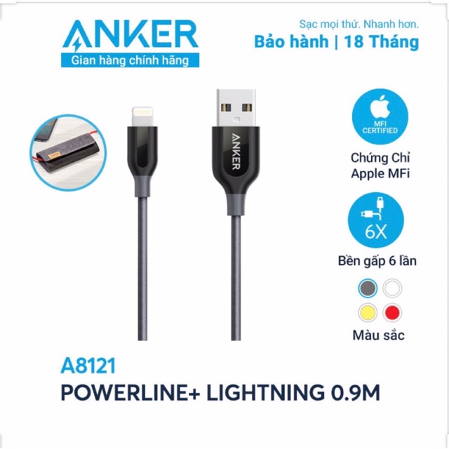 CÁP SẠC LIGHTNING ANKER POWER LINE A8121(0,9m) (BM-01508)