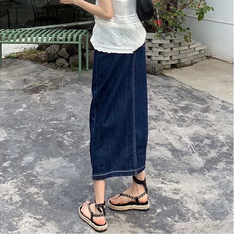 Chân váy jean Dài Dáng Chữ A Xẻ Tà Màu Sắc Tươi Sáng Thời Trang Mùa Hè Cho Nữ