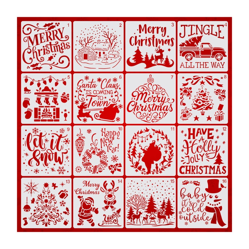 Set 16 khuôn vẽ họa tiết giáng sinh có thể tái sử dụng