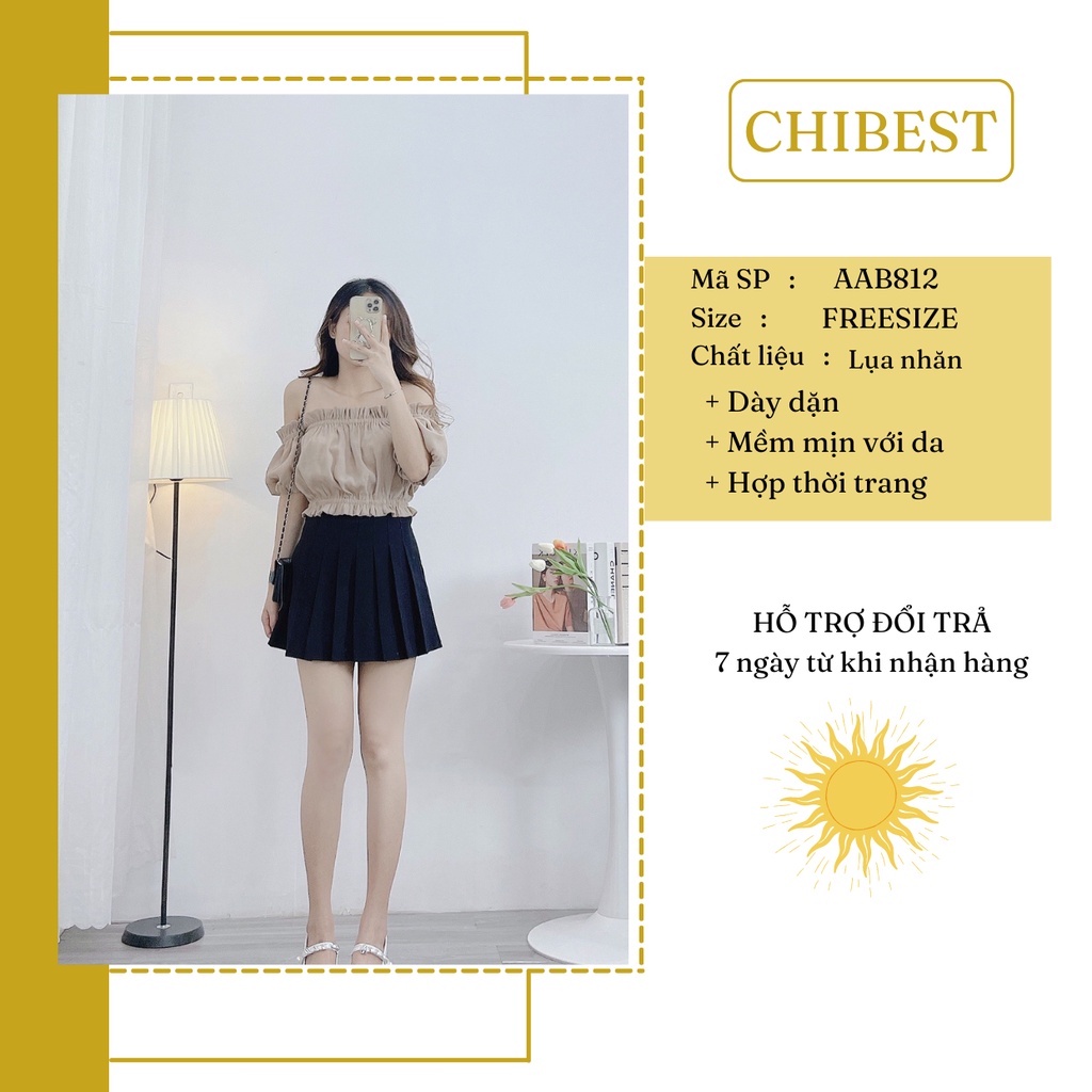 Áo Kiểu nữ ống bèo viền rớt vai phối chun tay phồng CHIBEST AAB812