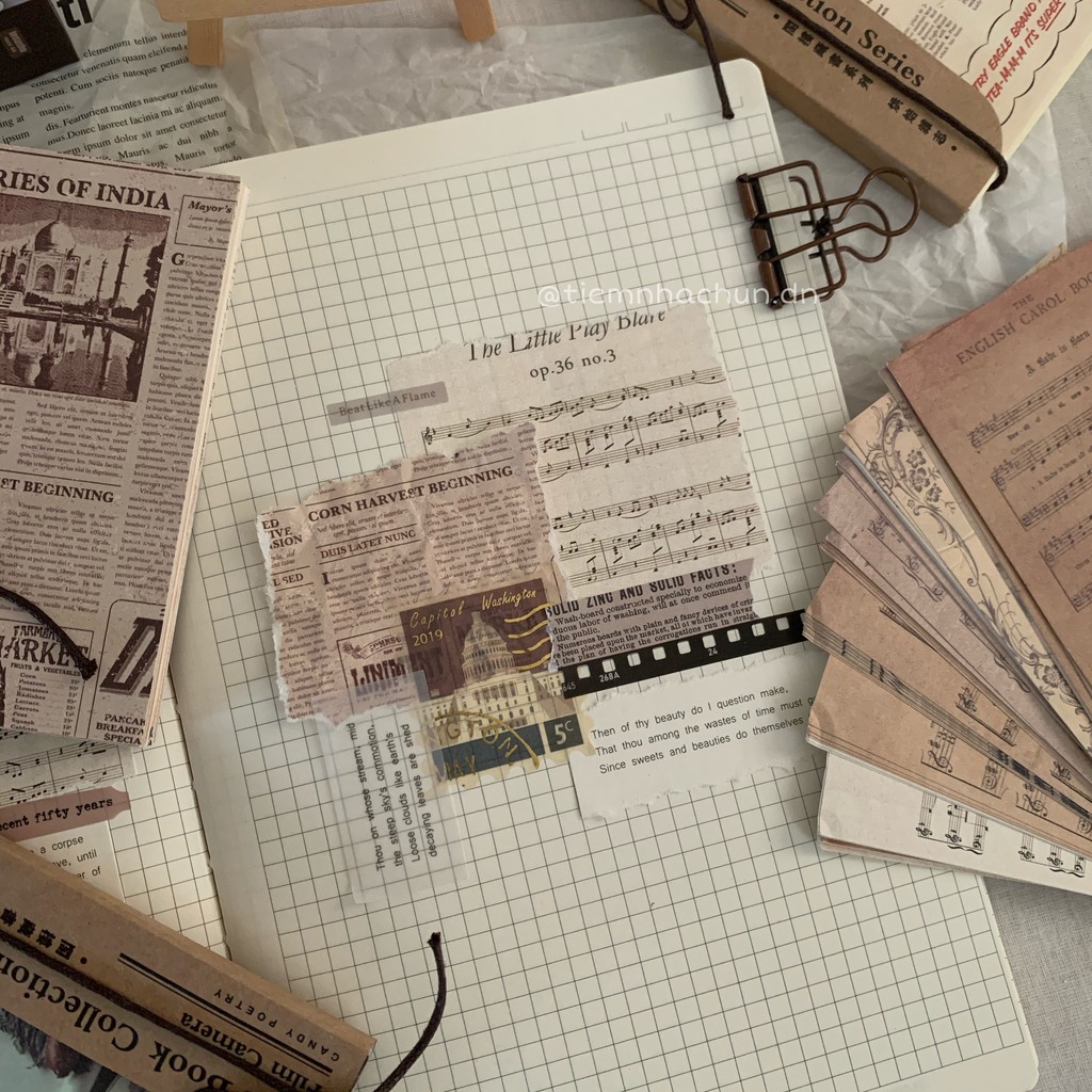 TẬP 60 GIẤY VINTAGE ABOUT PIANO and OLD PAPER DECO BULLET JOURNAL (ảnh thật) - Tiệm nhà Chun