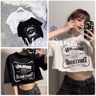Áo Croptop Harley Unisex- Áo Croptop Cổ Tròn Chữ Harley Davidson Ngắn tay