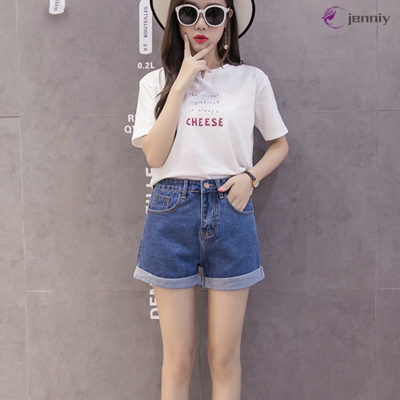 Quần Short Denim Lưng Cao Thời Trang Đi Biển Cho Nữ