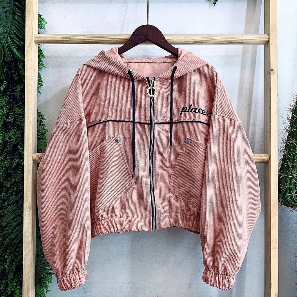 Áo Khoác Nhung Kiểu Cánh Dơi Lửng Tăm Thêu Logo Placere Siêu Xinh - Shop3nunisex