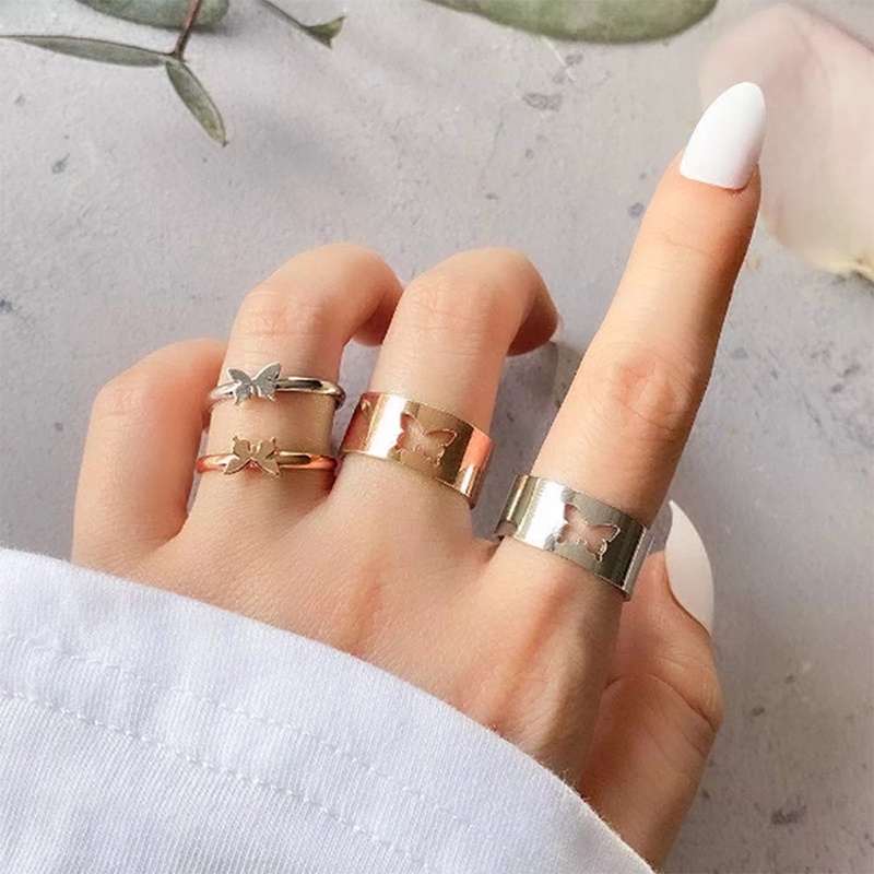 Nhẫn Dạng Mở Hình Trái Tim/Ngôi Sao Đính Đá Đơn Giản Phong Cách Retro Dành Cho Cặp Đôi