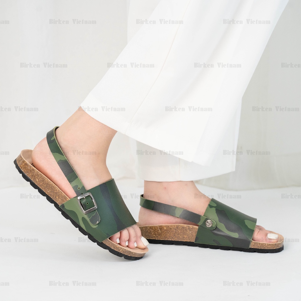 [ New Style ] Mã R22 Sandal ĐẾ TRẤU Da PU Camo Rằn Ri Quai Nguyên Tấm Cách Điệu Unisex Birken Vietnam Bioline