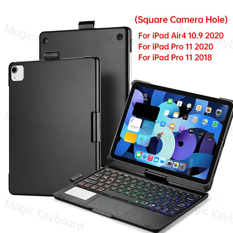 IKey 360° Rotatable Flip Wireless Bluetooth Trackpad Keyboard LED Backlit Case For Pad Pro 11 12.9 2021 Air 5 4 4th Gen 10.9 Air 3 10.5 8th 9th Gen 10.2 inch 2018 2020 with Pen Slot Trackpad Plastic Hard Cover