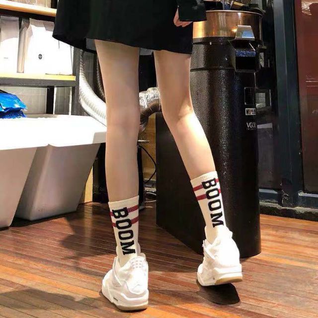 _Tất phong cách Ulzzang hàn cổ cao Xọc chữ
