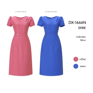 Váy xòe đai eo Lyntran Đầm xòe cúp ngực đai đính cúc DX-1666N váy xòe nhẹ với ly vai sang trọng