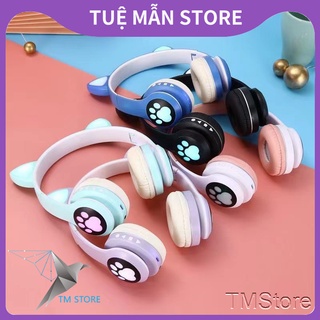 tai nghe mèo bluetooth chụp tai không dây giá rẻ TM Shop màu hồng, trắng