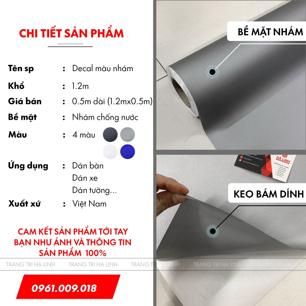 Giấy decal màu nhám sần dán bàn tủ kiếng , decal nhám dán kính dán xe điện thoại màu trắng xám đen đỏ xanh khổ 1.2mx0.5m