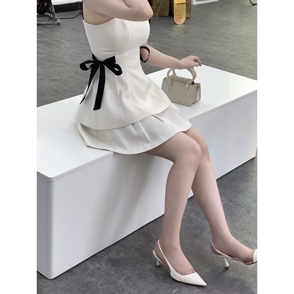 ELENI - Set áo 2 dây thắt nơ eo, áo tay bồng và chân váy by CÁM