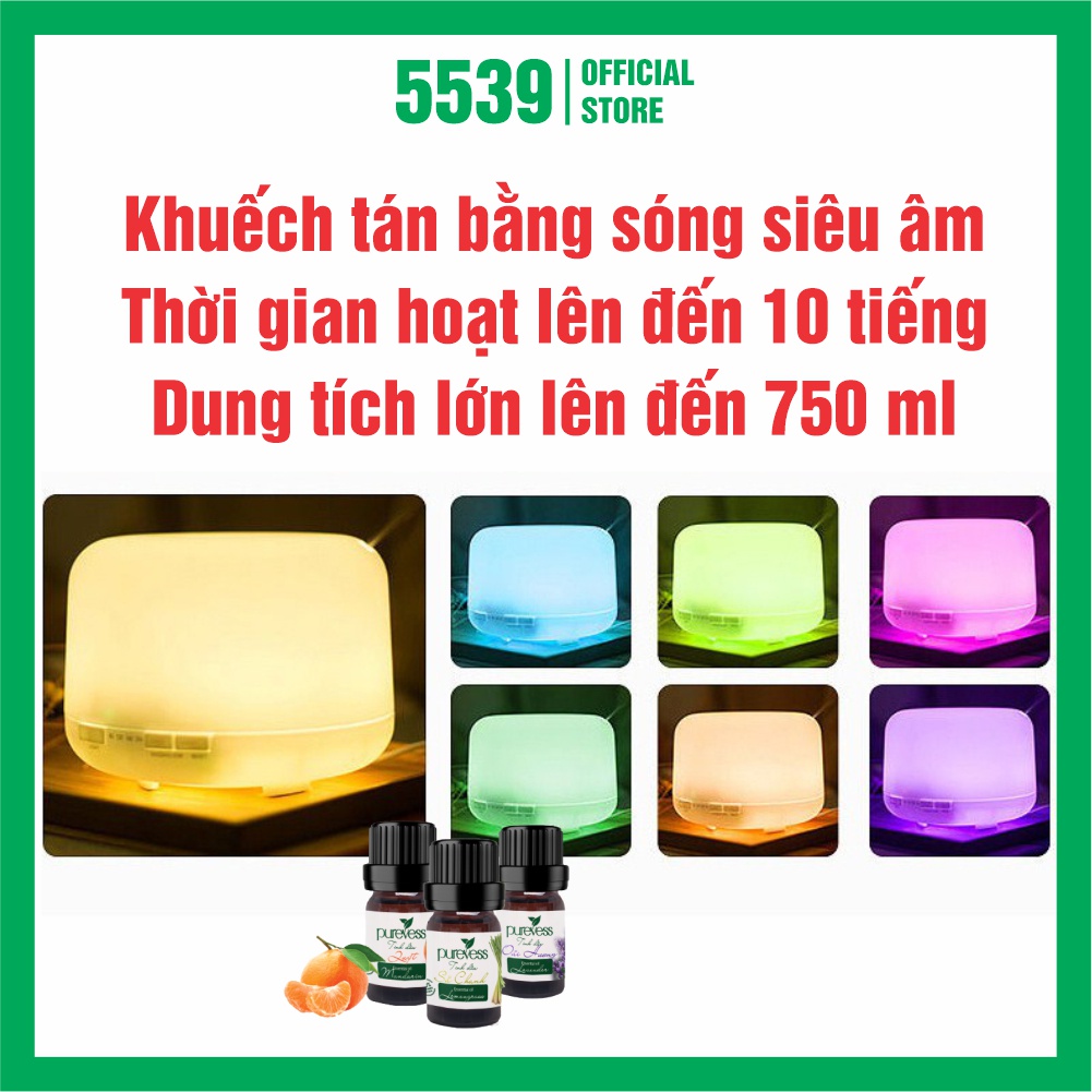 Máy xông tinh dầu phòng ngủ 750ml máy khuếch tán bằng sóng siêu âm thư giản đuổi muỗi bảo hành 6 tháng - Shop 5539