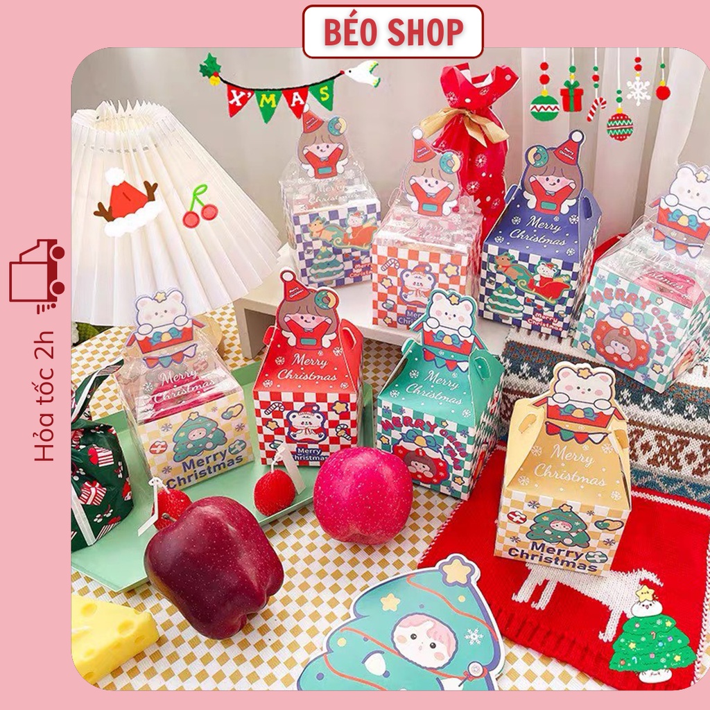 Hộp quà Noel Béo shop Hộp quà giáng sinh nắp hộp 3D nhiều màu có thể gấp gọn xinh xắn