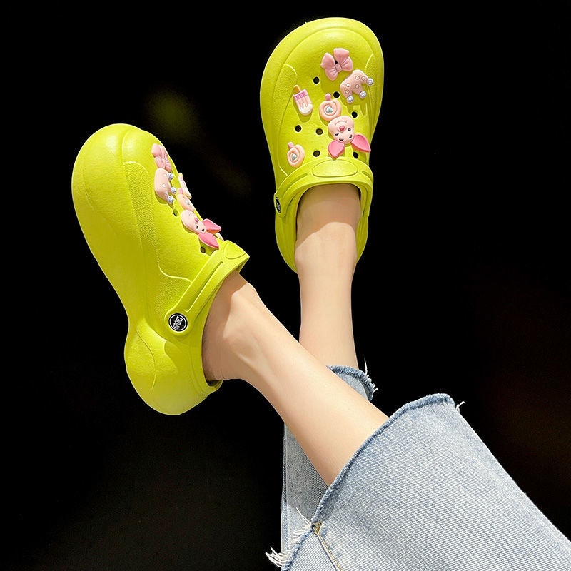 Lingmeisnow Giày Sandal Phối Lỗ Thoáng Khí Phong Cách Hàn Quốc Thời Trang Đi Mưa Mùa Hè Cho Nữ
