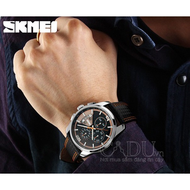 Đồng hồ nam dây da chạy 6 kim